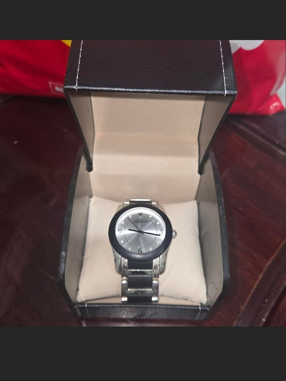 Men's Silver and Black Stainless Steel Watch